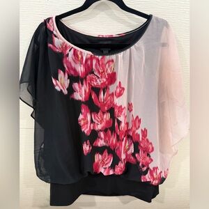 JM Collection Black and Pink Floral Blouse